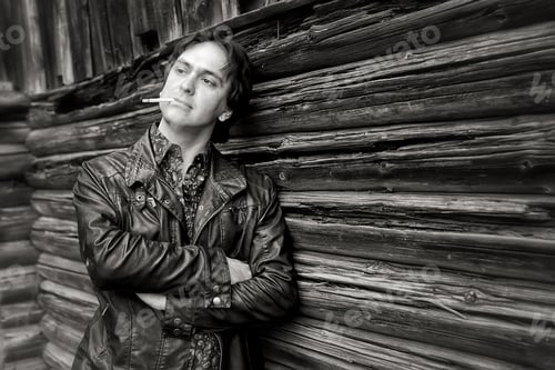 Preview: Monochrome Photo Man In Leather Jacket Smoke