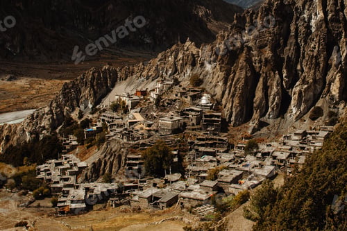 Preview: Panoramic View Of Manang Valley And Annapurna Mountains Range. Annapurna Circuit Trek, Nepal