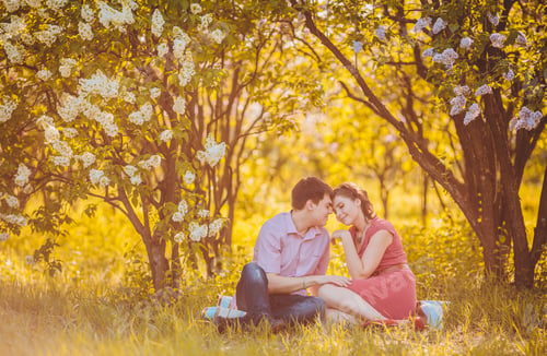 Preview: Portrait Of Young Couple In Flowering Park