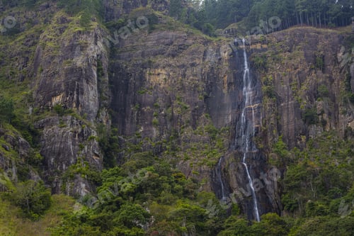 Preview: The Waterfall. The Waterfall With The Mountains In The Country Of Sri Lanka