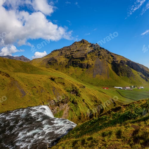 Preview: Skogafoss Waterfall And Raibow In Sunny Day In Iceland
