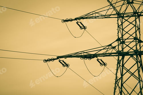Preview: Industrial Landscape - A View Of The Electric Poles Against The Sky.