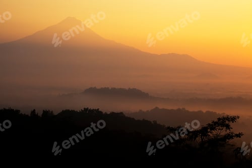 Preview: Sunrise View On The Mountains And Hills Around Borobudur