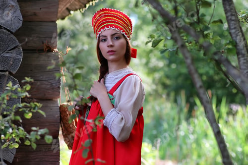 Preview: Slav Woman In Traditional Dress Wooden Wall