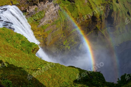Preview: Skogafoss Waterfall And Raibow In Sunny Day In Iceland