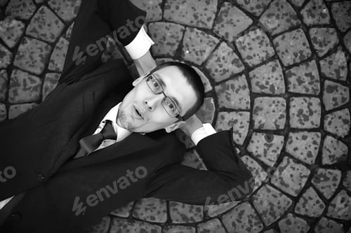Preview: Businessman In A Suit On The Street Black-And-White Photo