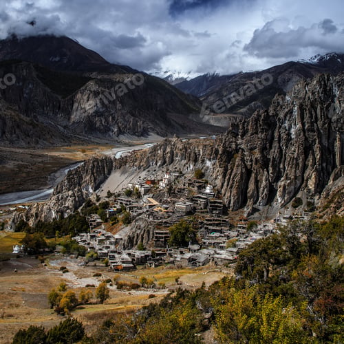 Preview: Panoramic View Of Manang Valley And Annapurna Mountains Range. Annapurna Circuit Trek, Nepal