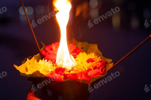 Preview: Aarti Ceremony Flowers With Fire In Ganga River