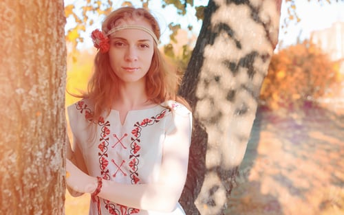 Preview: A Girl On A Walk In An Autumn Park. Young Red-Haired Girl In The Spring Nature.