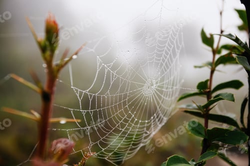 Preview: Spider Net With Water Drops, Early Morning Fog