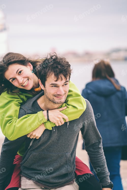 Preview: The Couple Is Having Fun. A Guy And A Girl Are Walking Together. Man And Woman Have Fun.