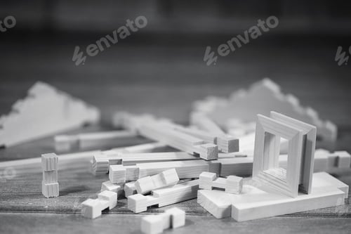Preview: Toy Wooden House. The Constructor Is Made Of Natural Wood For Children. Wooden Toy House Of Small