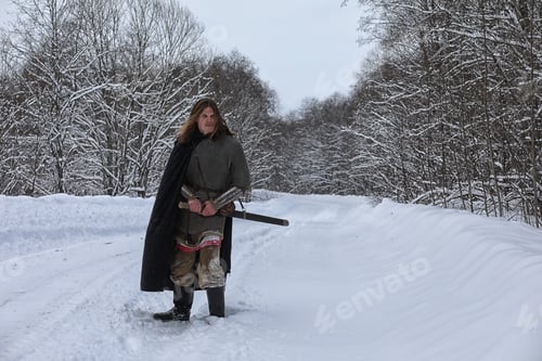 Preview: Defender The Young Warrior In Mail Armor Armed With A Sword And An Ax