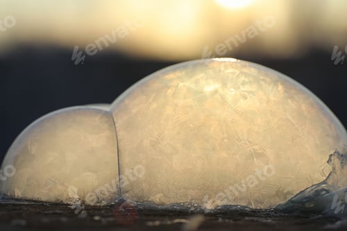 Preview: Soap Bubbles Freeze In The Cold. Winter Soapy Water Freezes In Air.
