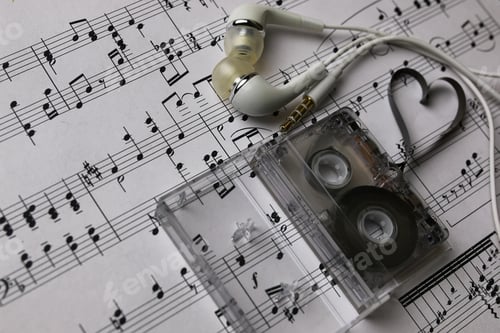 Visualização: Fundo de notas e fones de ouvido