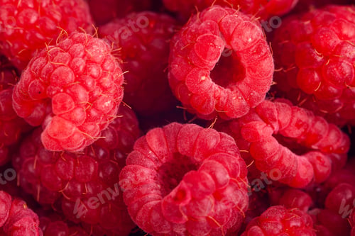 Preview: Fresh Bright Summer Raspberries Closeup Background