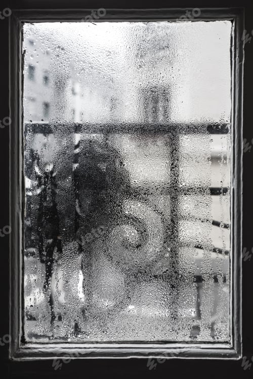 Preview: Closeup Shot Of A Steamy Window With Water Drops Made In Dull Day