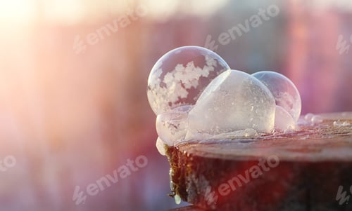 Preview: Soap Bubbles Freeze In The Cold. Winter Soapy Water Freezes In Air.