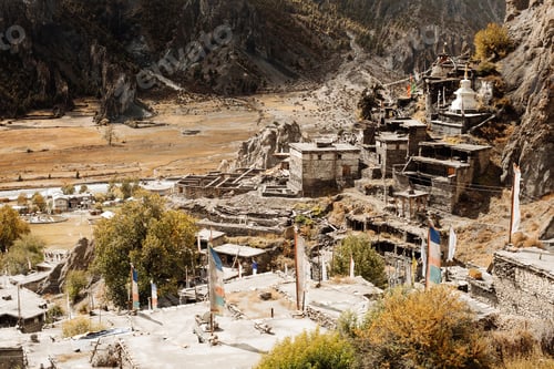 Preview: Traditional Stone Build Village Of Manang. Mountains In The Background. Annapurna Region, Nepal.