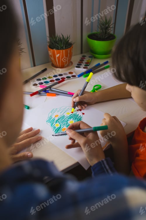 Preview: Art Lesson. Individual Lesson With A Teacher. A Child With A Teacher Is Engaged In Art Therapy