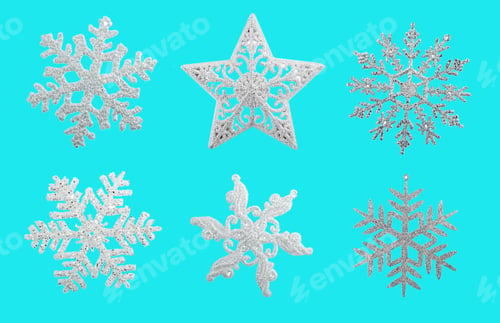Preview: Silver Snowflakes Isolated On The Blue Background, Texture
