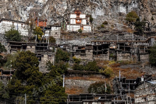 Preview: Traditional Stone Build Village Of Manang. Mountains In The Background. Annapurna Region, Nepal.