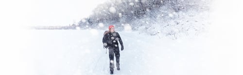 Preview: A Man Travels With A Backpack. Winter Hike In The Forest. Tourist On A Walk In The Winter In A Park.