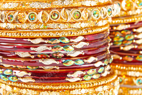 Preview: Traditional Indian Bangles With Different Colors And Patterns.