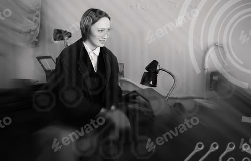 Preview: Background Technological Young Woman Engineer Working On A Machine