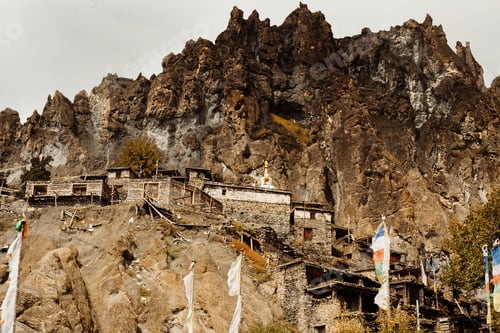 Preview: Traditional Stone Build Village Of Manang. Mountains In The Background. Annapurna Region, Nepal.