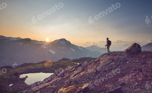 Preview: Hiking Man In Canadian Mountains. Hike Is The Popular Recreation Activity In North America. There
