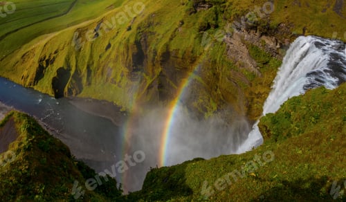 Preview: Skogafoss Waterfall And Raibow In Sunny Day In Iceland