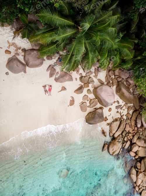 Preview: Tranquil escape at Baie Sainte Anne Beach in Seychelles with azure waters and lush greenery