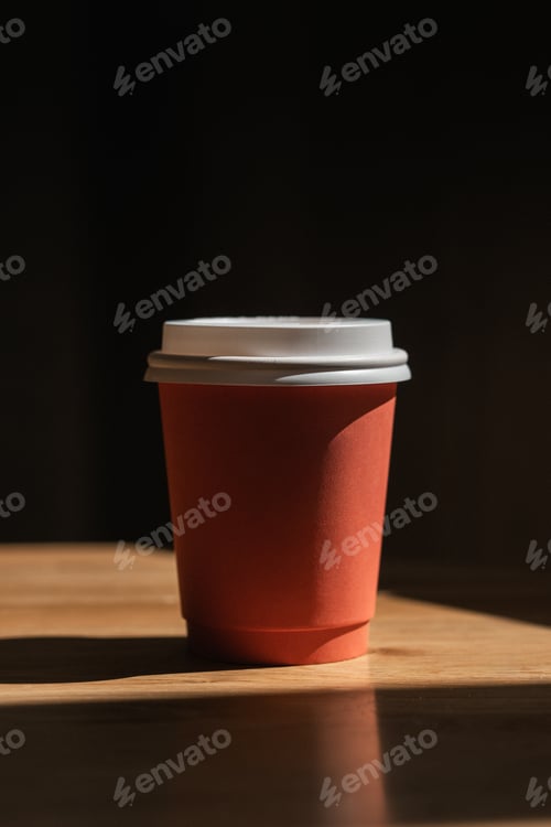 Preview: Paper coffee cup on a cafe table, coffee shop takeout
