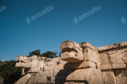Preview: Mayan serpent head details at ancient chichen itza