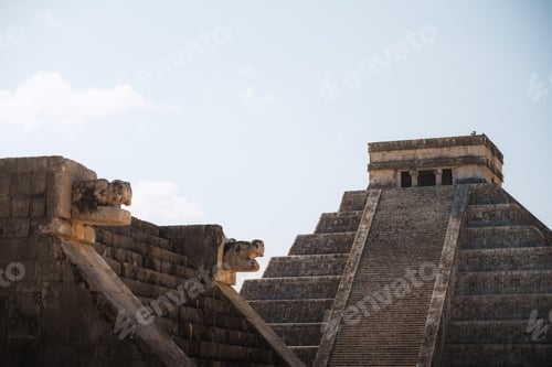 Preview: Chichen itza kukulkan pyramid and feathered serpent head details