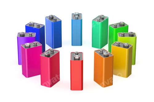 Preview: Many 9V batteries with different colors
