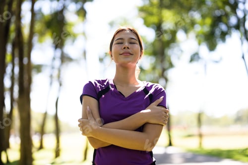 Preview: Young woman enjoying nature expressing self-love and wellness