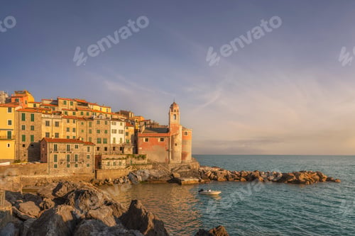 Preview: Tellaro Village and San Giorgio Church at Sunset, Liguria