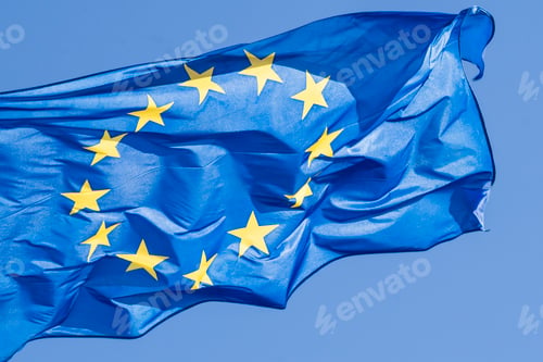 Preview: Close-up of the official flag of the European Union waving