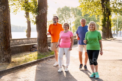 Preview: Group of active seniors power walking outdoors