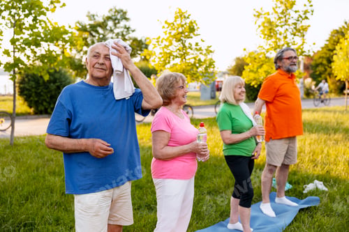 Preview: Seniors exercising in park having healthy active lifestyle
