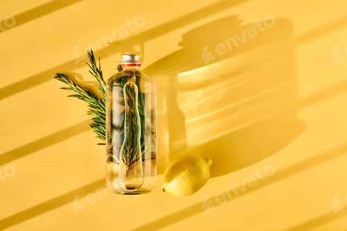 Preview: Refreshing water with lemon and rosemary in glass bottle