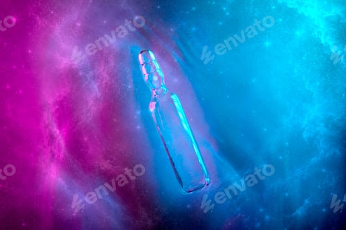 Preview: Cosmetic serum vial in cosmic nebula background