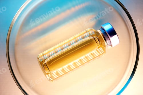 Preview: Glp 1 medication vial inside a petri dish