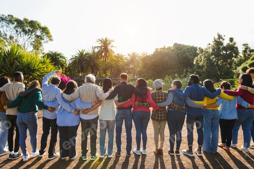 Preview: Group of multigenerational people hugging each others - Support, multiracial and diversity concept