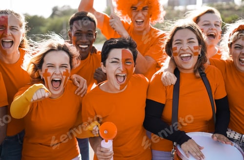 Preview: Orange sport fans having fun supporting their team