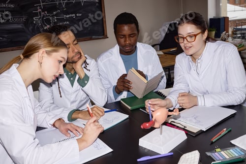 Preview: Diverse Medical Students Reviewing Reproductive Anatomy for Exam Prep