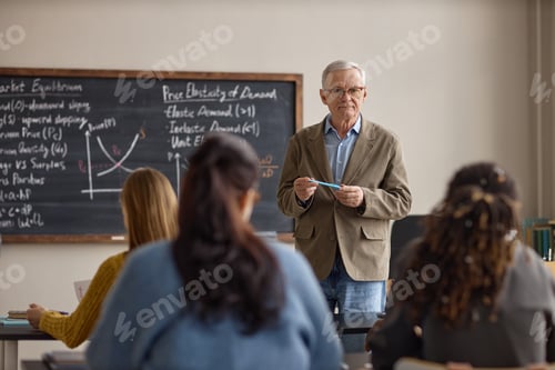Preview: Portrait of Senior Man Teaching Economics to Students in Classroom