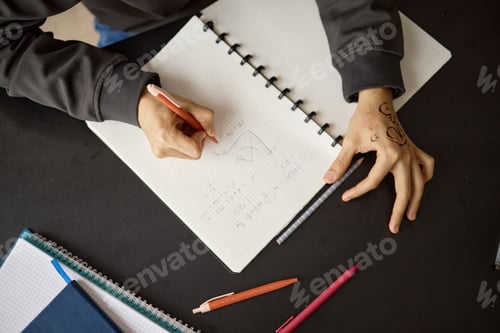 Preview: Teenager Writing Math Notes in Notebook for School Learning
